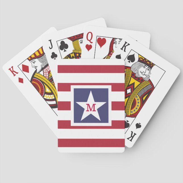 Customizable U.S.A. Flag Monogram Playing Cards (Back)