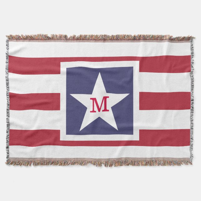 Customizable U.S.A. Flag Monogram Throw Blanket (Front)