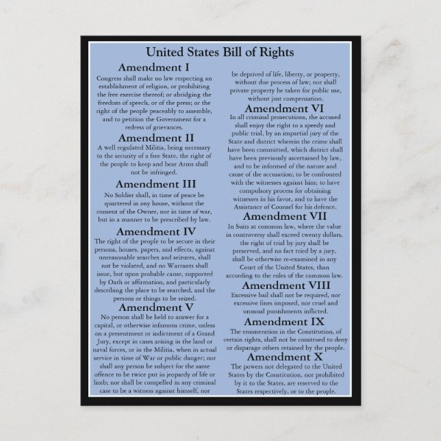 Customizable U.S. Bill of Rights/1st 10 Amendments Postcard (Front)