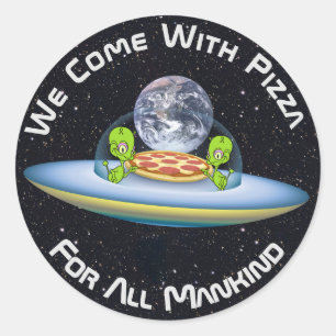 Customizable UFO Pizza Delivery Classic Round Sticker