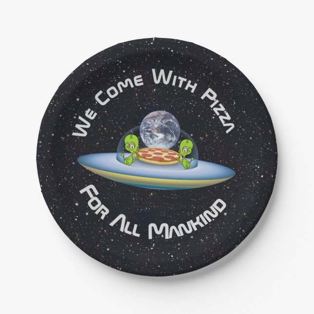 Customizable UFO Pizza Delivery Paper Plate (Front)