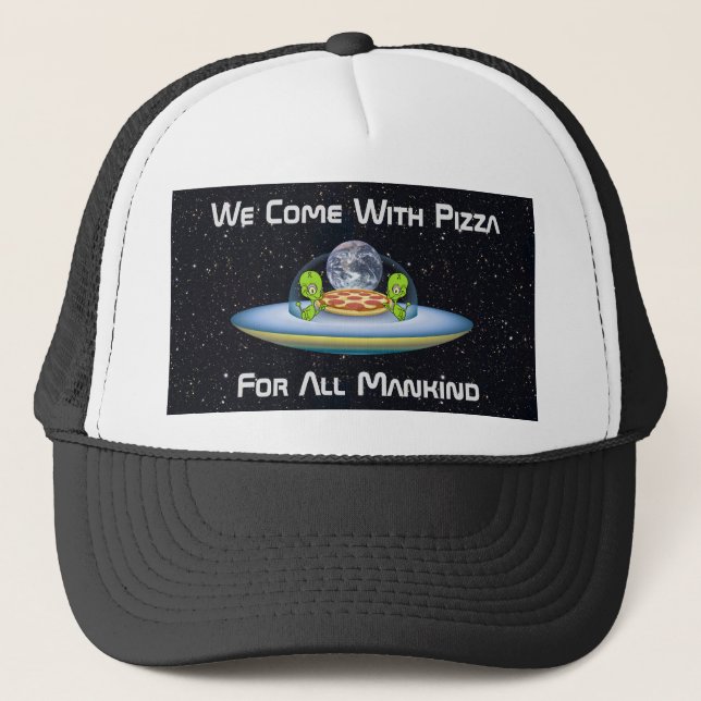Customizable UFO Pizza Delivery Trucker Hat (Front)