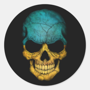 Customizable Ukrainian Flag Skull Classic Round Sticker