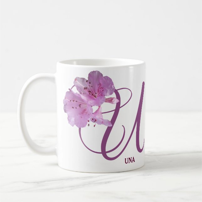 Customizable Una name pink rose floral cute girly Coffee Mug (Left)
