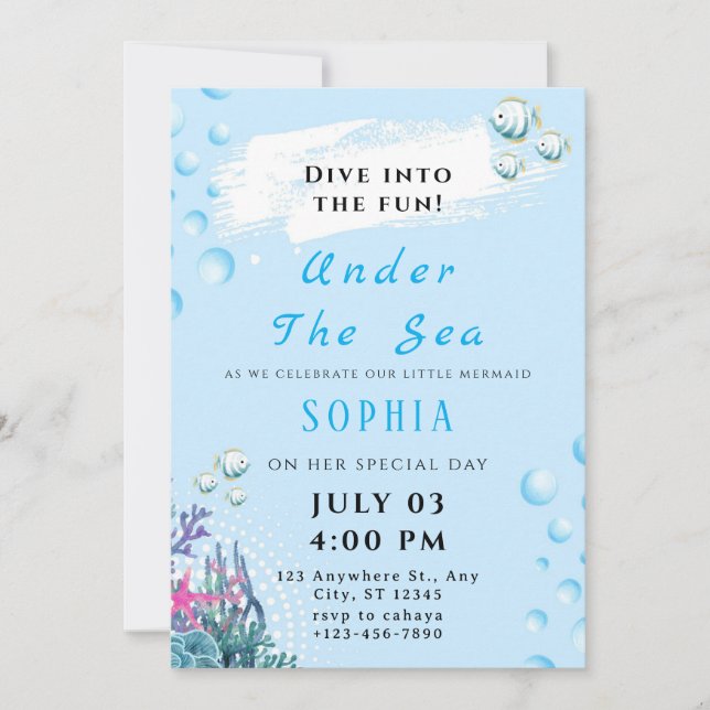 Customizable Under the Sea Birthday Invitation (Front)