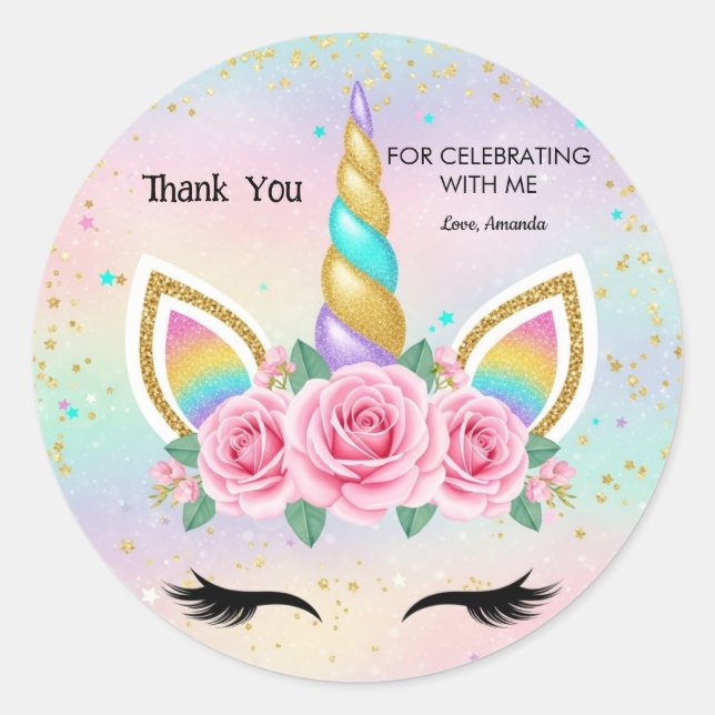 Customizable Unicorn Birthday Party Favor Sticker (Front)