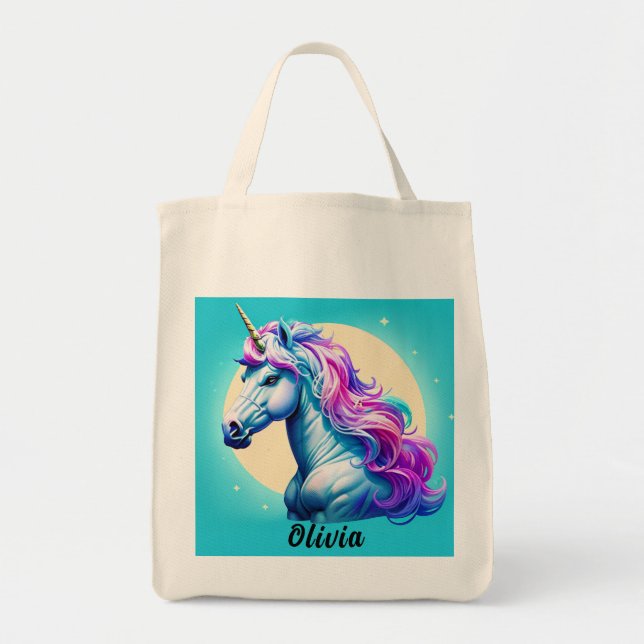 Customizable Unicorn Moonlight: Your Name in Stars Tote Bag (Front)