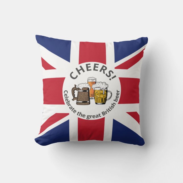 Customizable UNION JACK Beers Throw Pillow (Front)
