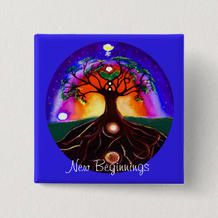 Customizable unique painted tree of life 2 inch square button
