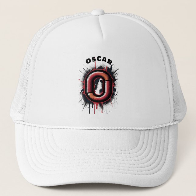Customizable Urban Spray Paint Monogram "O" Trucker Hat (Front)