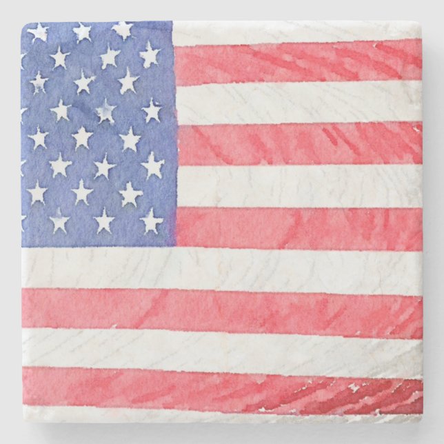 Customizable USA American Flag Marble Coaster Set  (Front)