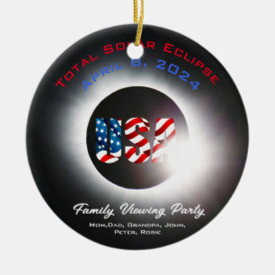 customizable USA Total solar eclipse April 8, 2024 Ceramic Ornament