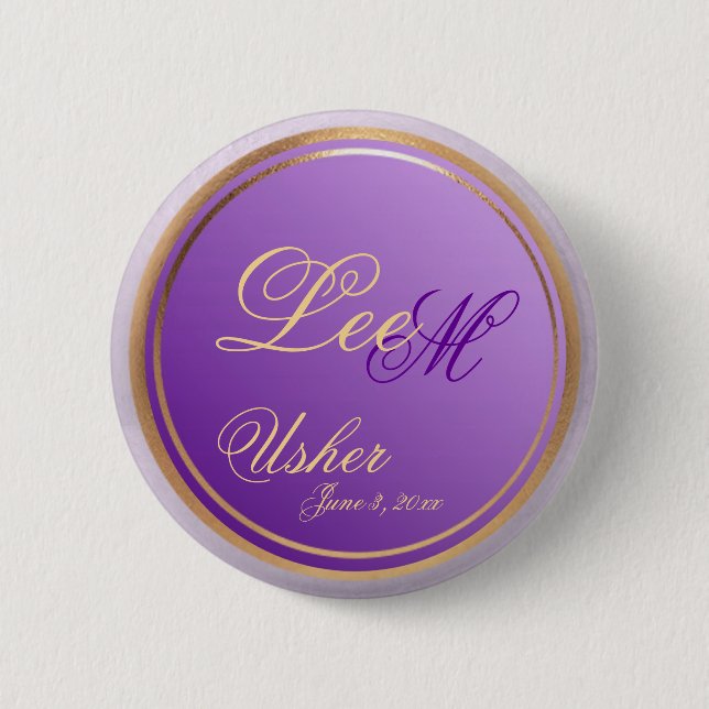 Customizable Usher Elegant Purple Keepsake Button (Front)
