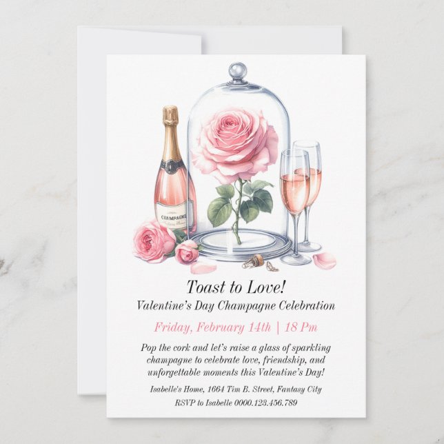 Customizable Valentine’s Day Champagne Celebration Invitation (Front)