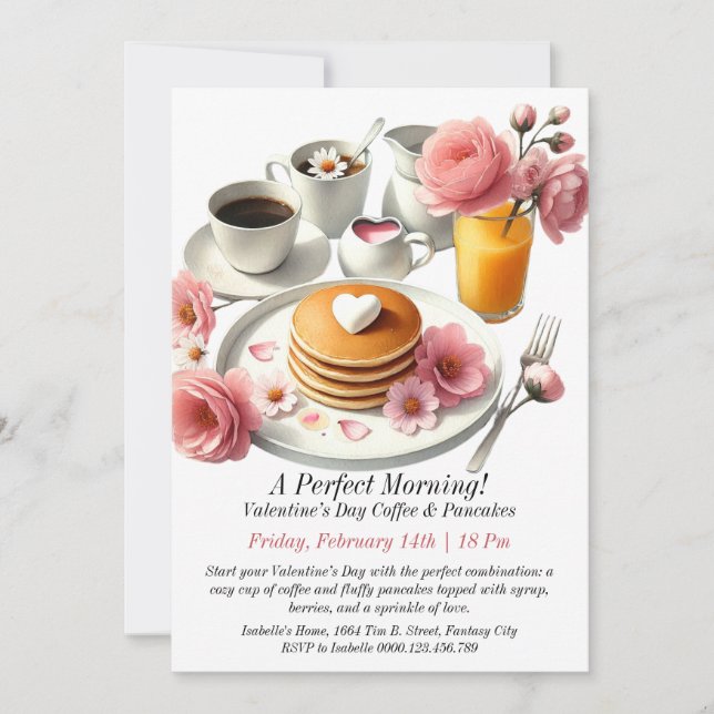 Customizable Valentine’s Day Coffee & Pancakes Invitation (Front)