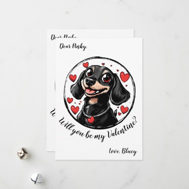 Customizable Valentine's Day card with Dachshund  (Front/Back In Situ)