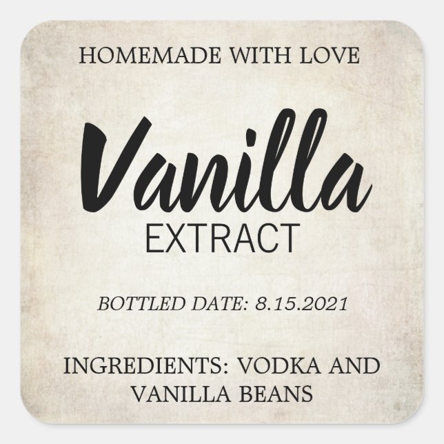 Customizable Vanilla Extract Label BL_05sqBK (Front)