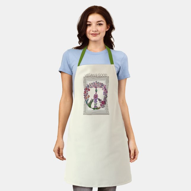 Customizable Vegan Floral Peace Sign Cute Flowers Apron (Worn)