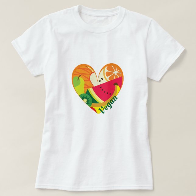 Customizable Vegan Heart Colourful Fruits Statemen T-Shirt (Design Front)