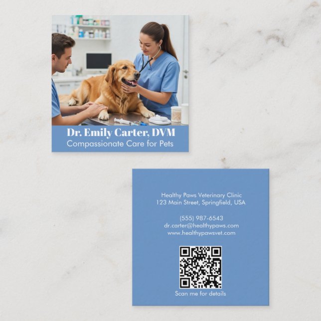 Customizable Veterinarian Business Card - QR Code (Front/Back)