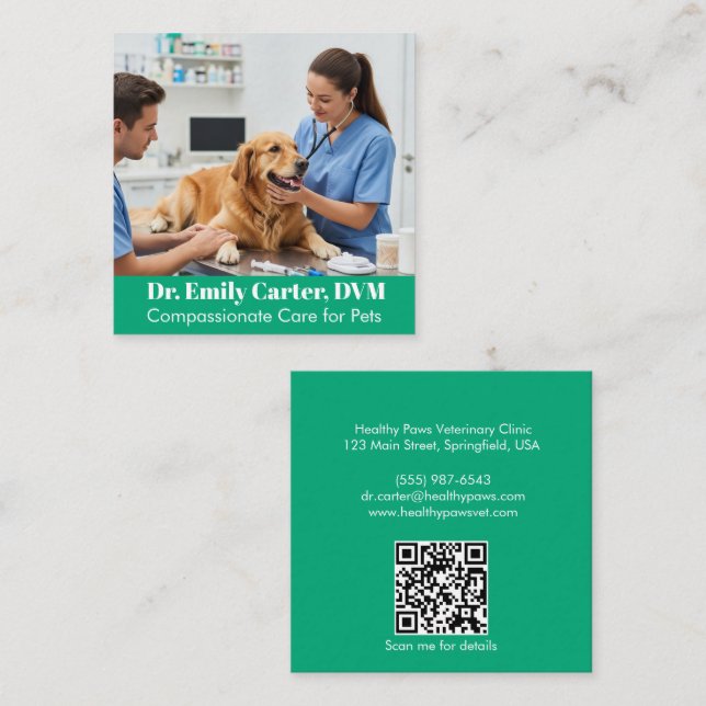 Customizable Veterinarian Business Card - QR Code (Front/Back)