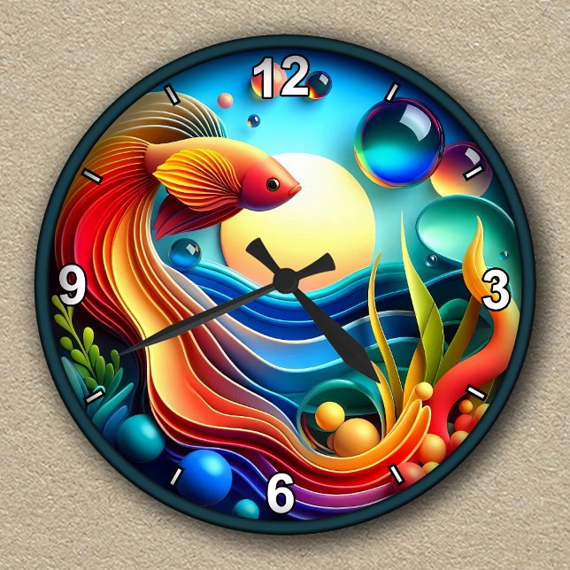 Customizable Vibrant Betta Fish Abstract Round Clock (Creator Uploaded)