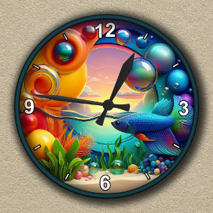 Customizable Vibrant Tropical Aquarium Round Clock