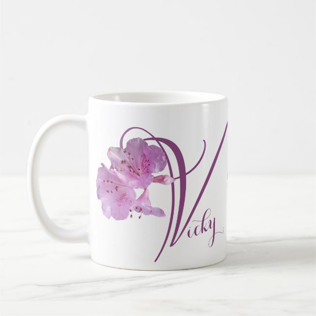 Customizable Vicky name pretty pink floral retro Coffee Mug (Left)