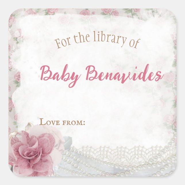 Customizable Victorian Baby Shower Bookplate  Square Sticker (Front)