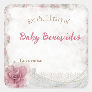 Customizable Victorian Baby Shower Bookplate Square Sticker