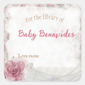 Customizable Victorian Baby Shower Bookplate  Square Sticker