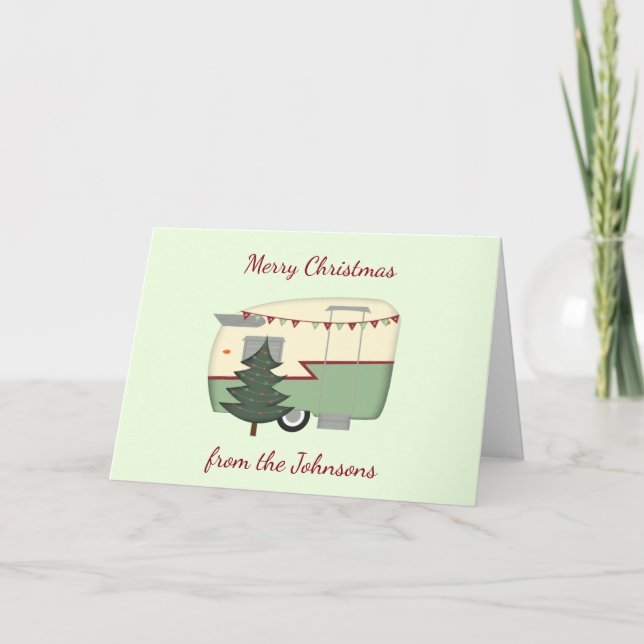 Customizable Vintage Camper Christmas Card (Front)