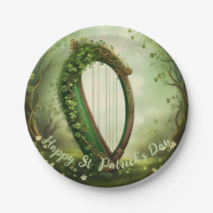 Customizable Vintage Celtic St Patrick’s Day Harp. Paper Plate