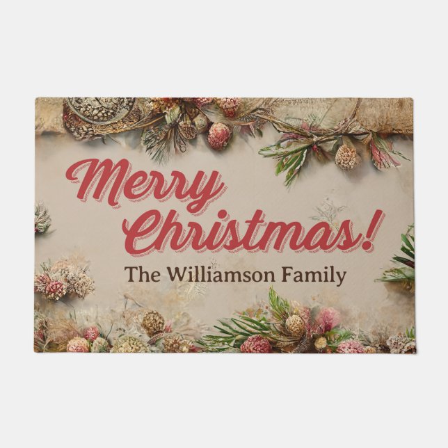 Customizable Vintage Christmas Antique Holiday Doormat (Front)