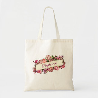Customizable Vintage Cute Girly Floral Bridesmaid Tote Bag