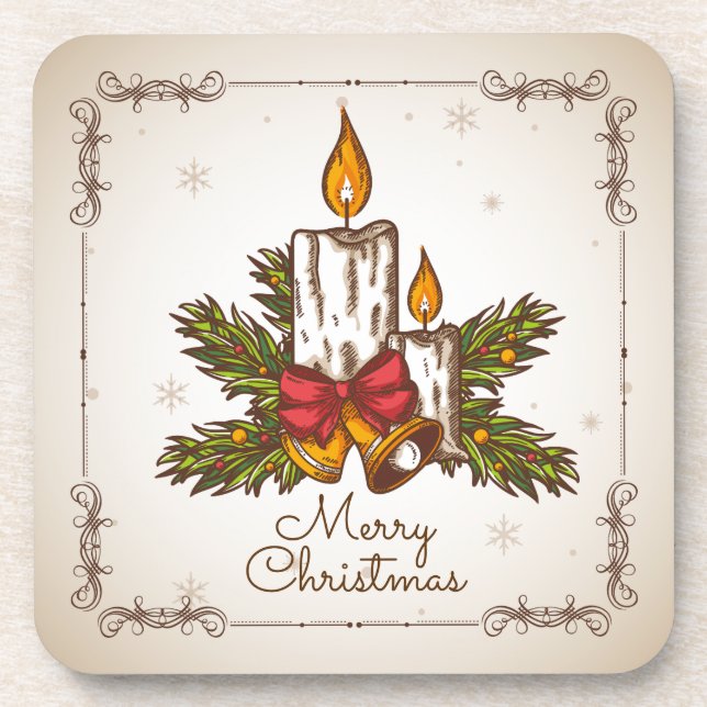 Customizable Vintage Family Christmas Candle Coaster (Front)