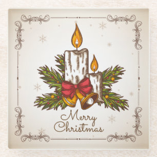 Customizable Vintage Family Christmas Candle Glass Coaster