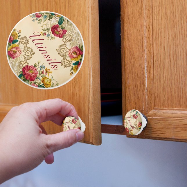 Customizable Vintage Flowers And Lace Ceramic Knob (Creator Uploaded)