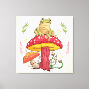 Customizable Vintage Frog and Mushroom  Canvas Print