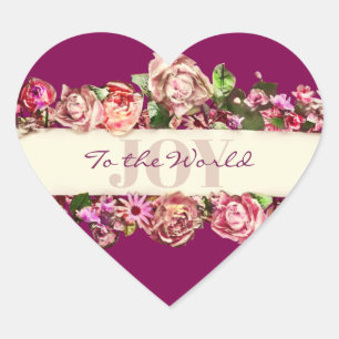 Customizable Vintage Girly Floral Joy To The World Heart Sticker