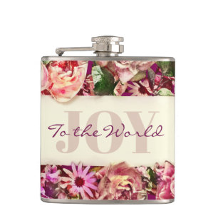 Customizable Vintage Girly Floral Joy To The World Hip Flask