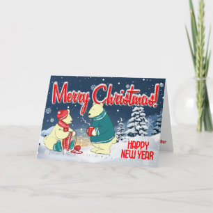 Customizable Vintage Holiday Bears Christmas Card