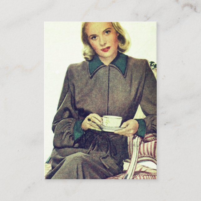 Customizable Vintage Mid-Century Fashion Coffee Business Card (Front)