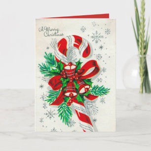 customizable Vintage retro candy cane card