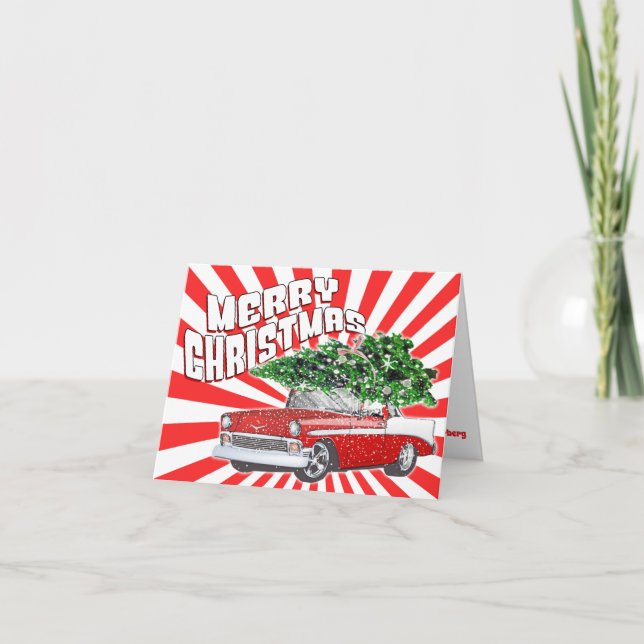 Customizable Vintage Retro Classic Car Christmas Holiday Card (Front)