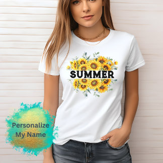 Customizable Vintage Retro Yellow Sunflower Name  T-Shirt