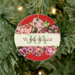 Customizable Vintage Roses Pretty Joy to the World Ceramic Ornament<br><div class="desc">Elegant yet cute, this lovely vintage floral banner is made from a genuine vintage artwork. It features girly Victorian style bunch of roses and other flowers and text you can personalize. Colours of this sweet design : pink, purple, green, red and ivory. Discover other cute and elegant gifts in my...</div>