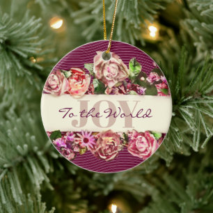 Customizable Vintage Roses Pretty Joy to the World Ceramic Ornament
