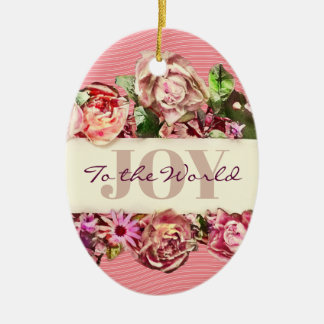 Customizable Vintage Roses Pretty Joy to the World Ceramic Ornament