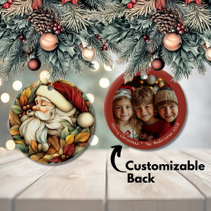 Customizable Vintage Santa Christmas Ceramic Ornament